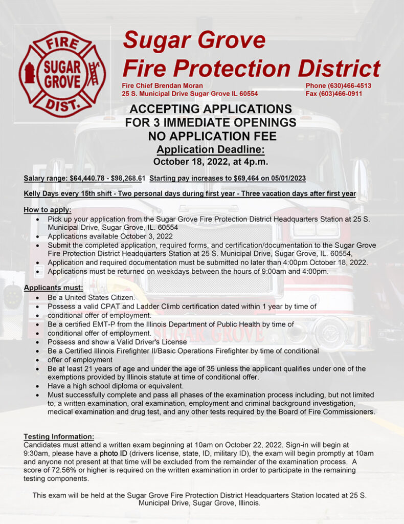 sugar grove fire accepting applications
